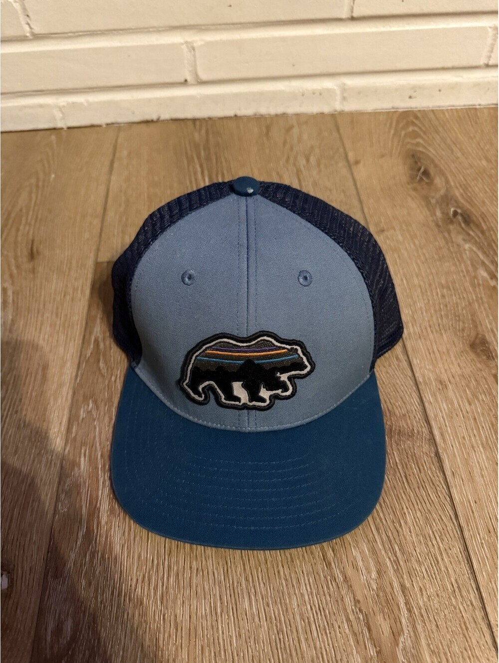 Patagonia Adult Blue Bear Snapback Hat Cap Outdoor Hiking Size Adjustable